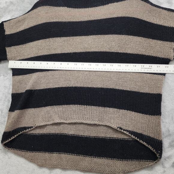 Logix Wool Alpaca Striped Funnel Neck High Low Sweater Size L Black Tan Stretch - Picture 5 of 7
